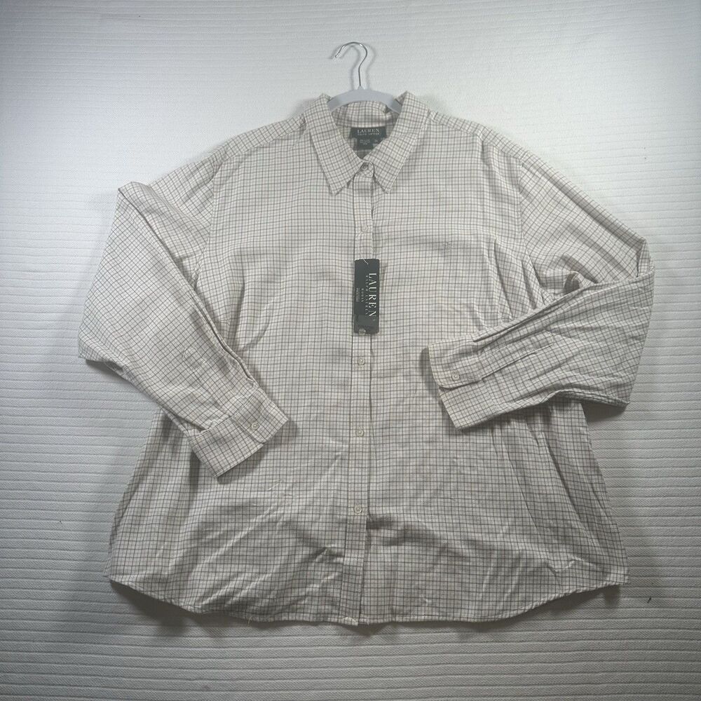 Ralph Lauren Womenβs 3X Button Front Plaid Check Long Sleeve Shirt Plus Size
